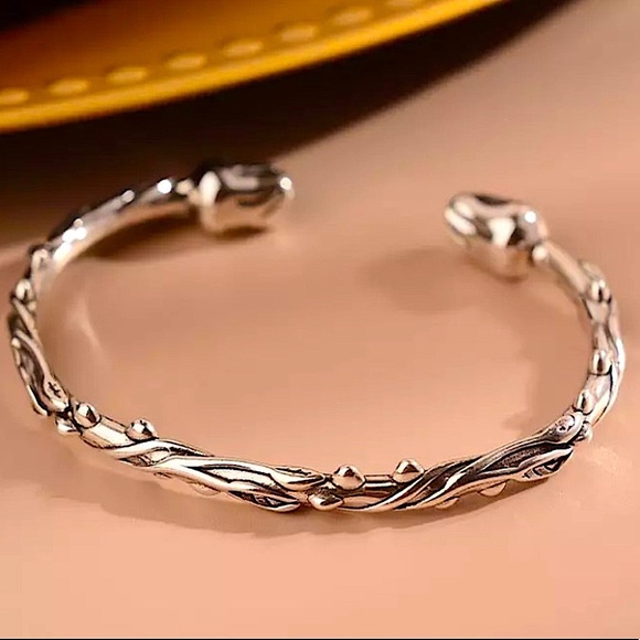 Rose Flower Sterling Silver Bangle Bracelet - Picture 14 of 14